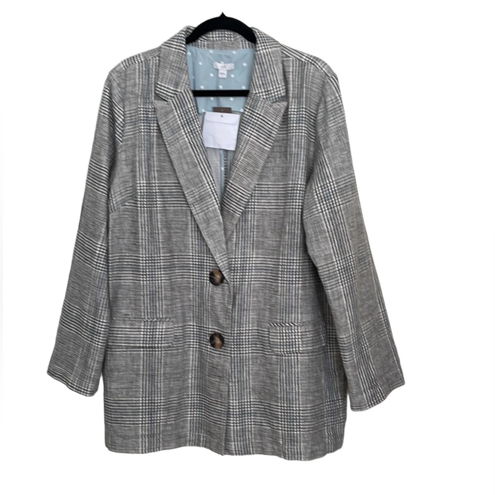 NWT J. Jill Linen n Cotton Plaid Blazer  Boyfriend Oversized Size L